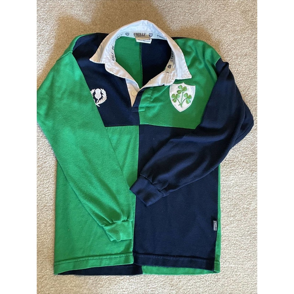 Vintage O'Neills Ireland Rugby Shirt Youth 10/11 Large Blue Green Polo Clover